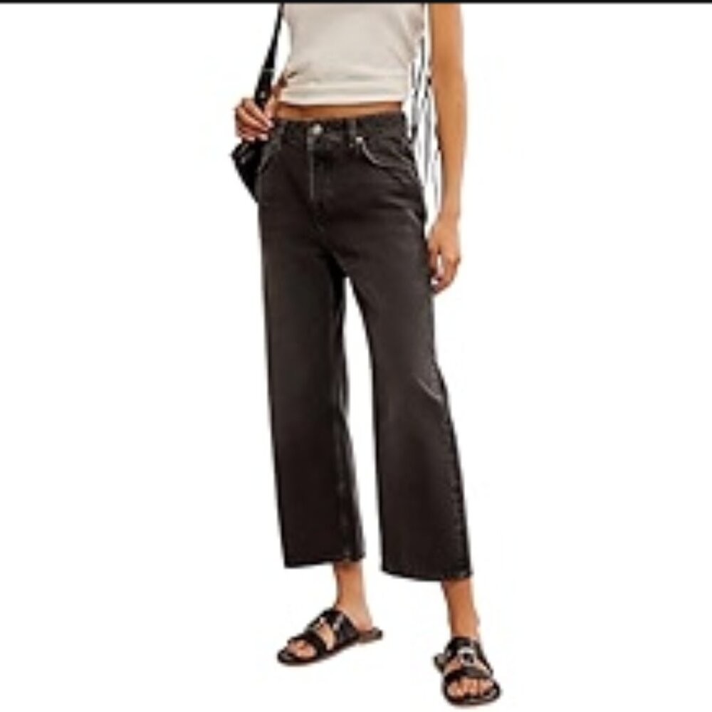 Mavi Wide Leg Cropped Black Jeans